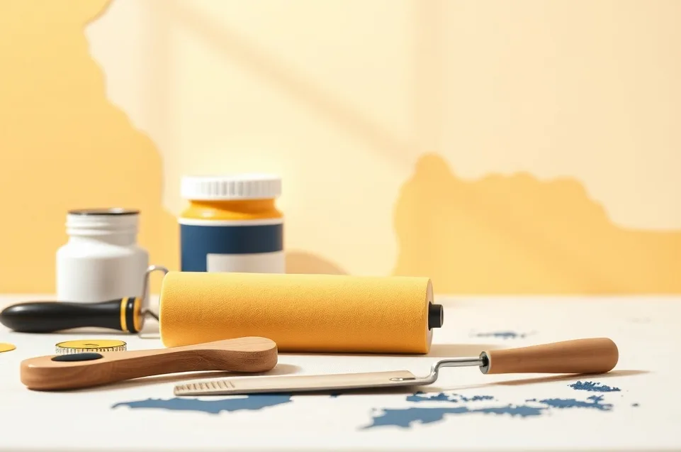 Outils de peinture disposés dans l'ordre des étapes du chantier